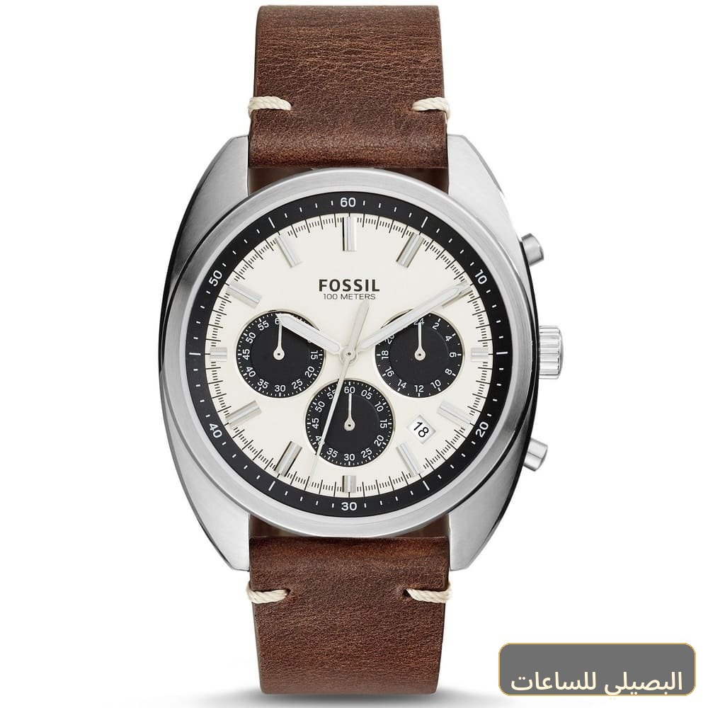 ساعة فوسيل دريفتر رجالي بمينا أبيض وسير جلد بني CH3044