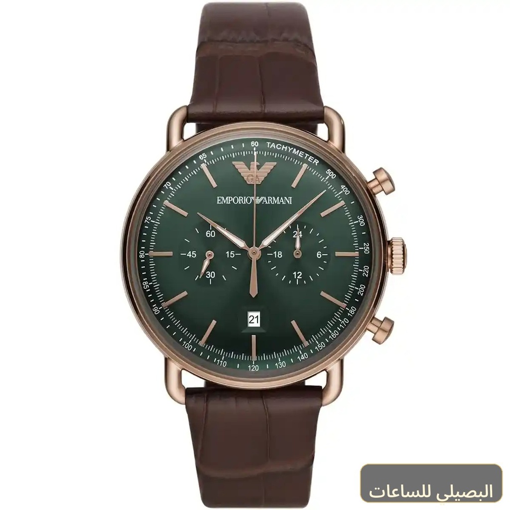 [AR11334] ساعة امبريو ارماني رجالي بسوار جلد طبيعي بني AR11334