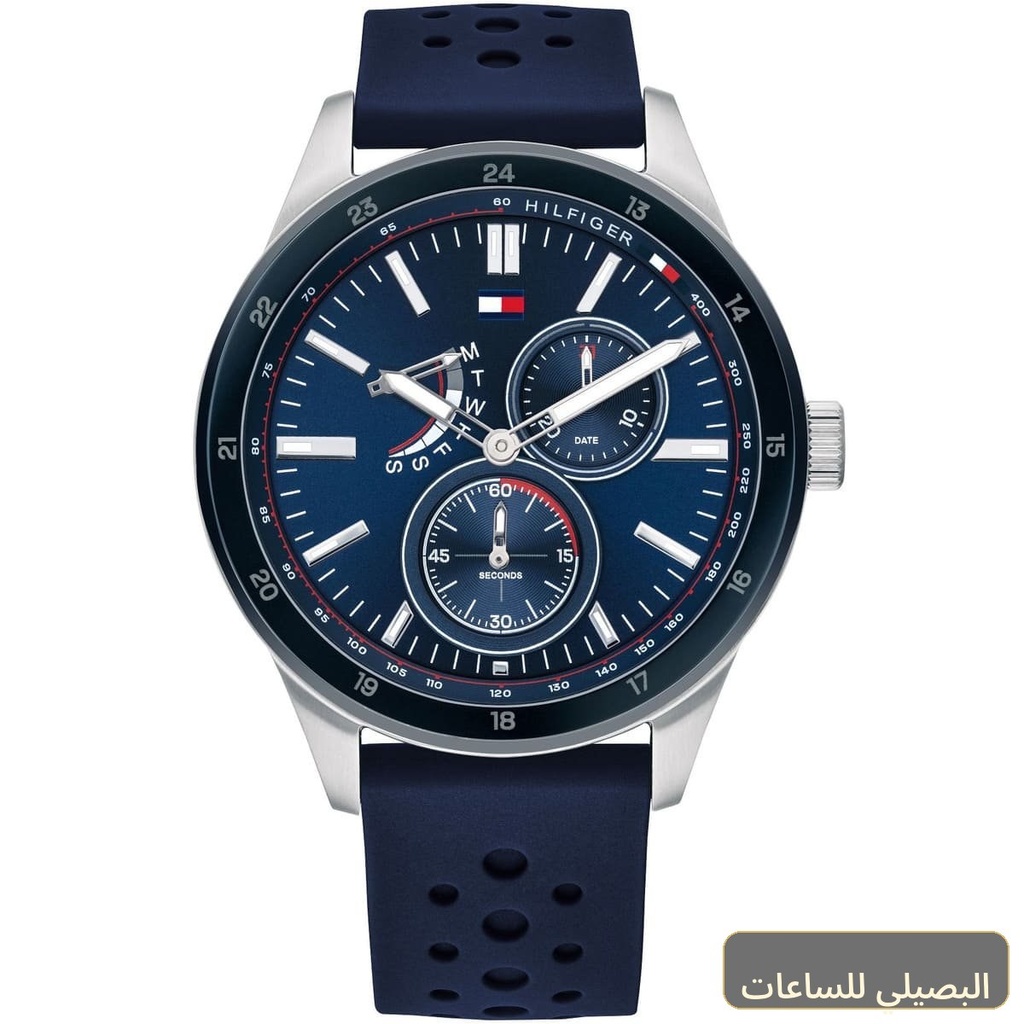 ساعة تومي هيلفيغر رجالي أصلية 1791635 بسوار مطاطي أزرق
