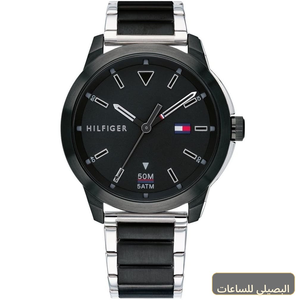ساعة تومي هيلفيغر رجالي سنيكر 1791619 بمينا أسود وسوار ستانلس ستيل