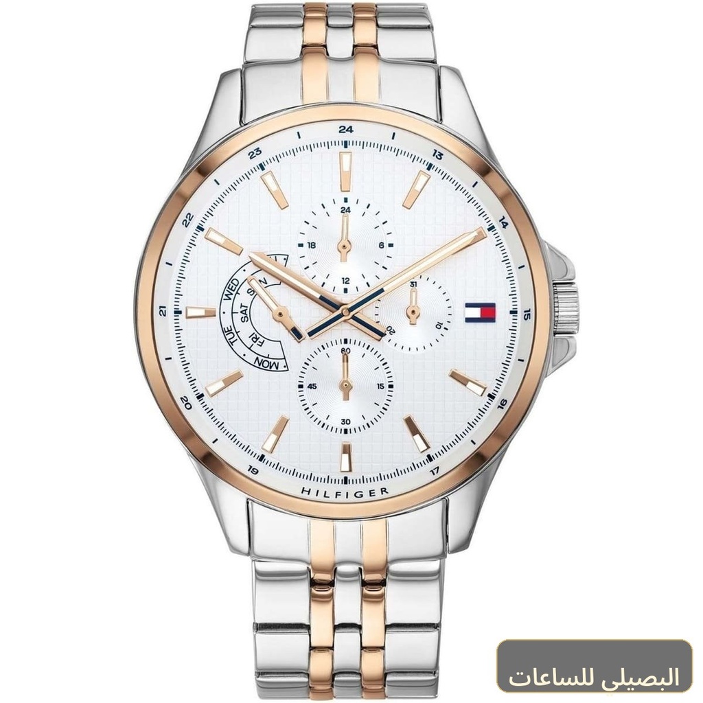 ساعة رجالي تومي هيلفيغر شاون 1791617 بسوار ستانلس ستيل فضي ونحاسي