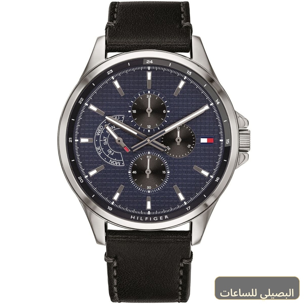 ساعة تومي هيلفيغر شاون رجالي بمينا أزرق وسير جلد أسود 1791616