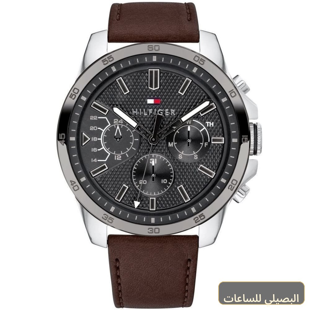 ساعة تومي هيلفيغر ديكر رجالي بمينا أسود وسير بني جلد طبيعي 1791562