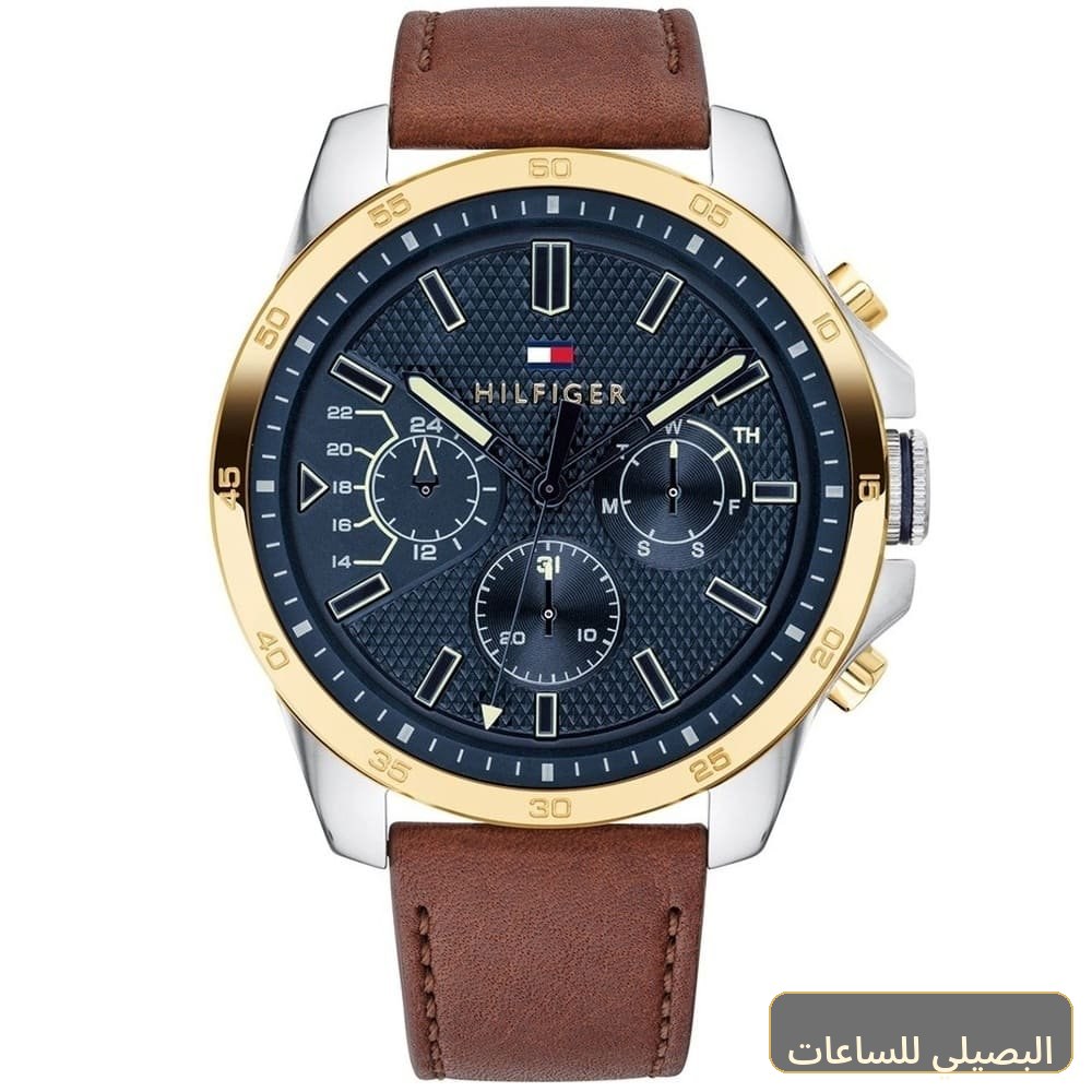 [1791561] ساعة تومي هيلفيغر ديكر رجالي بمينا أزرق وسير بني جلد طبيعي 1791561
