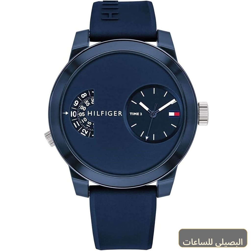 ساعة تومي هيلفيغر دنيم رجالي بمينا وسير مطاط باللون الأزرق 1791556