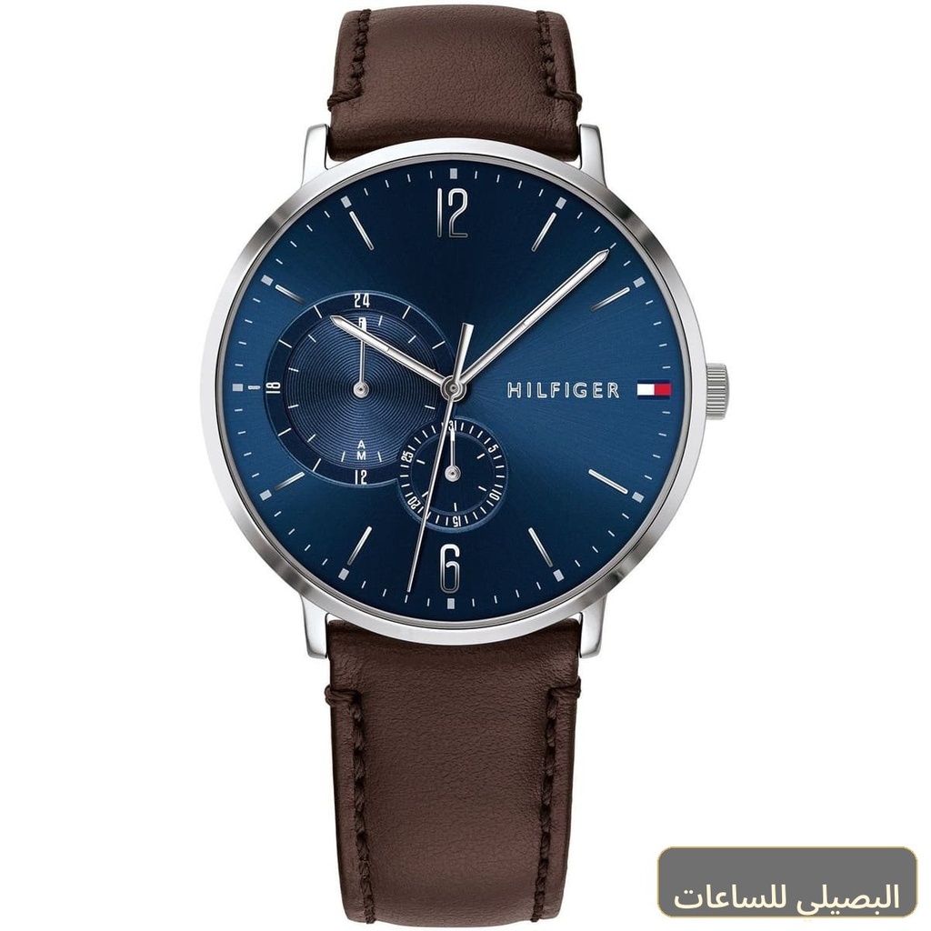 [1791508] ساعة تومي هيلفيغر بروكلين رجالي بمينا أزرق وسير جلد بني 1791508