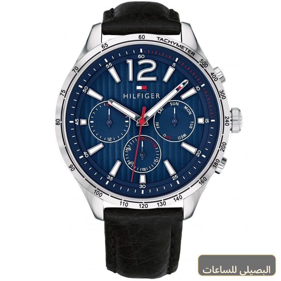 [1791468] ساعة تومي هيلفيغر جافن رجالي بمينا أزرق وسير جلد أسود 1791468