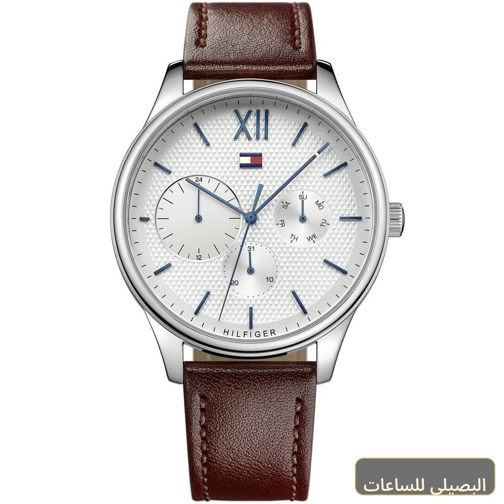 [1791418] ساعة تومي هيلفيغر دامون رجالي بمينا أبيض وسير جلد بني 1791418