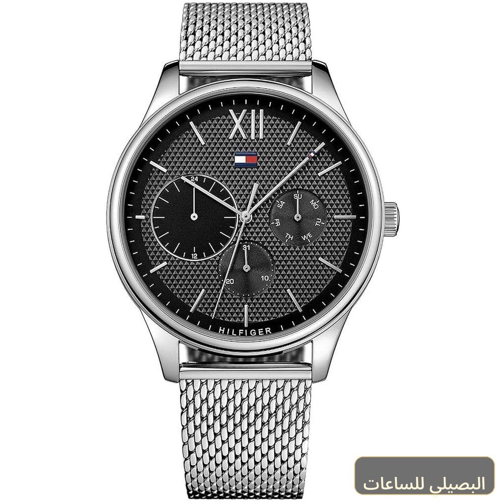 ساعة تومي هيلفيغر دامون للرجال 1791415 بمينا أسود وسوار فضي