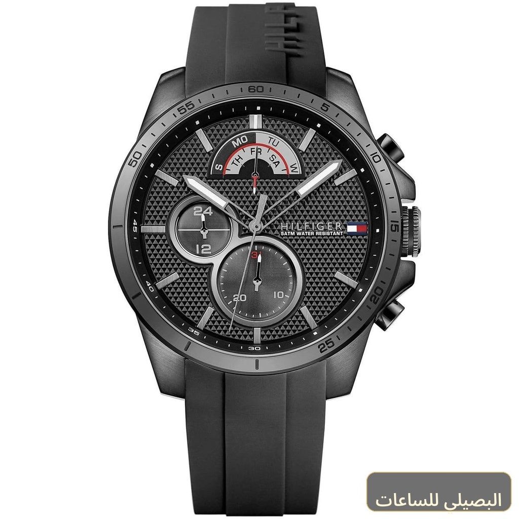 [1791352] ساعة تومي هيلفيغر ديكر رجالي بسير مطاط أسود 1791352