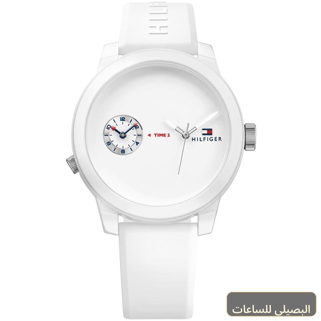 [1791324] ساعة تومي هيلفيغر دنيم للرجال 1791324 بسوار مطاطي أبيض مريح