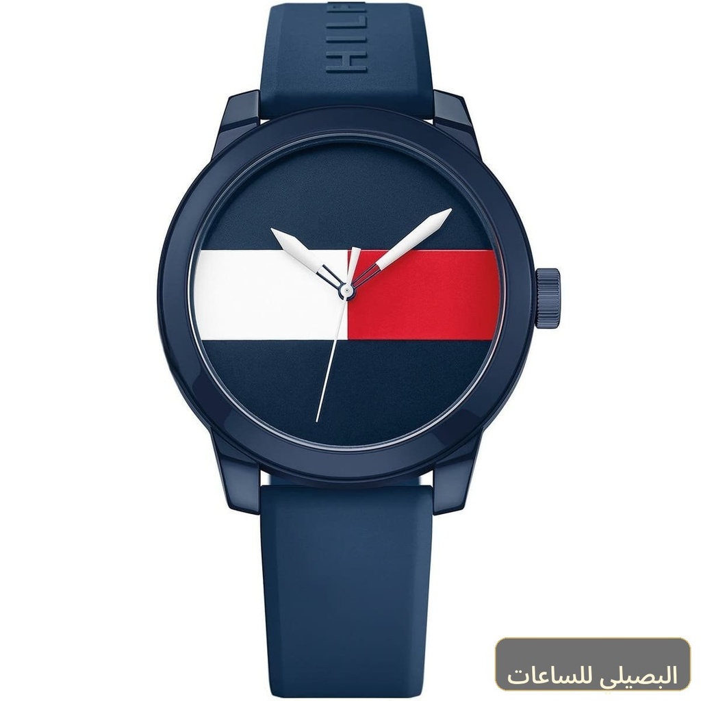 [1791322] ساعة تومي هيلفيغر دنيم للرجال 1791322 بمينا أزرق وسوار مطاطي أزرق
