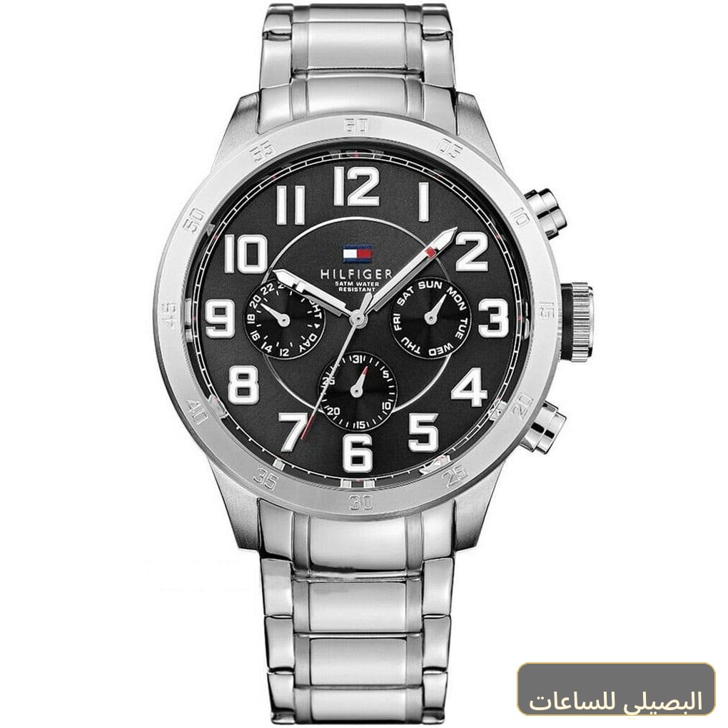 ساعة تومي هيلفيغر ترينت رجالي 1791054 بمينا أسود وسوار فضي