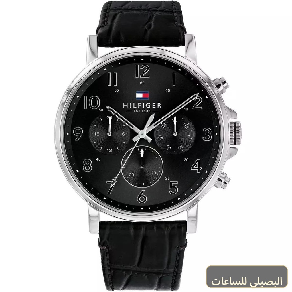 [1710381] ساعة تومي هيلفيغر دانيال للرجال 1710381 بمينا أسود وسير جلد أسود