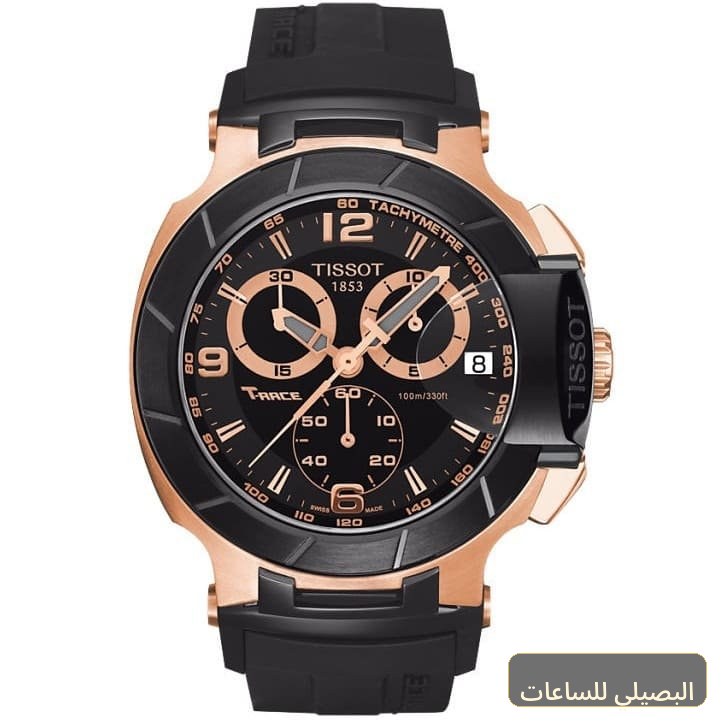 ساعة تيسوت تي ريس كرونوغراف رجالي بسوار مطاطي أسود