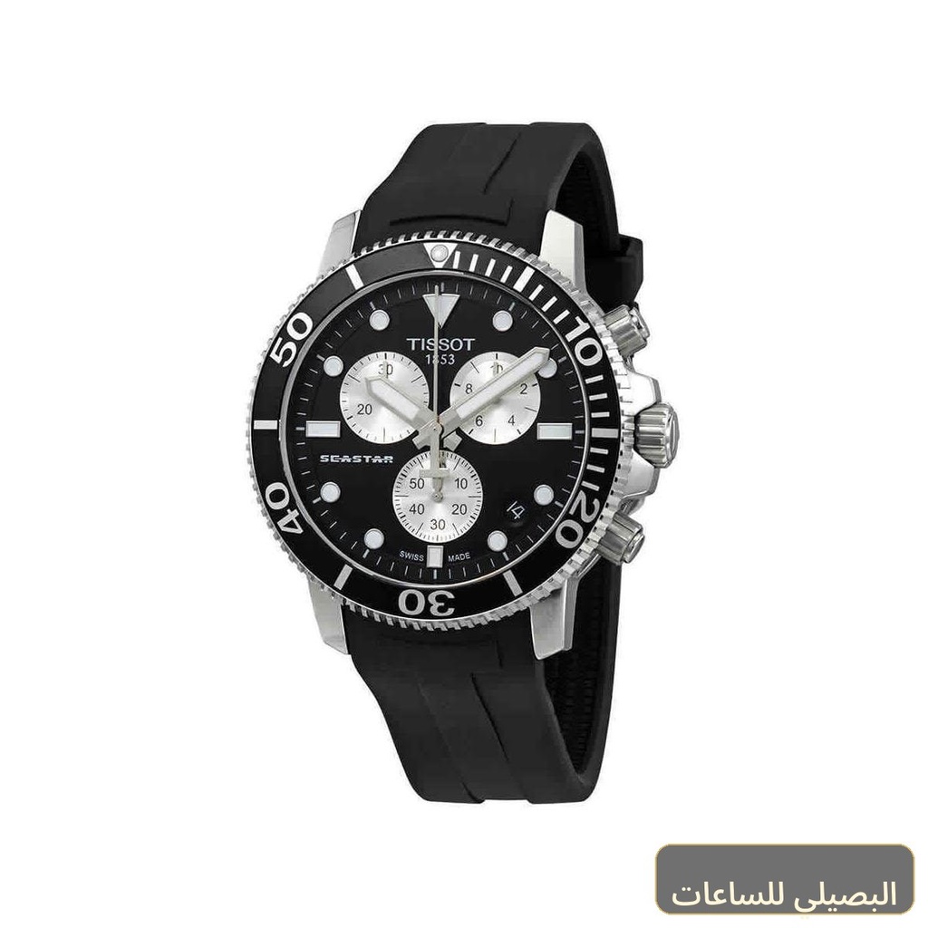 [553] ساعة تيسوت 1853 كرونوغراف رجالي بسوار مطاطي أسود