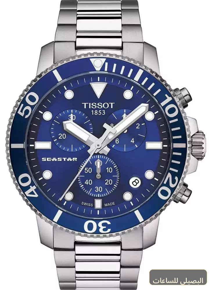 [512] ساعة تيسوت 1853 كرونوغراف رجالي بميناء أزرق وسير فضي
