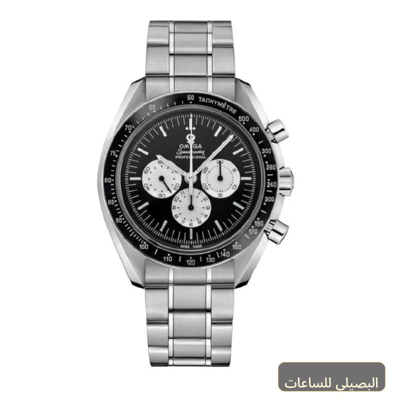 ساعة أوميجا 007 بمينا سوداء وسوار ستانلس ستيل فضي كرونوغراف