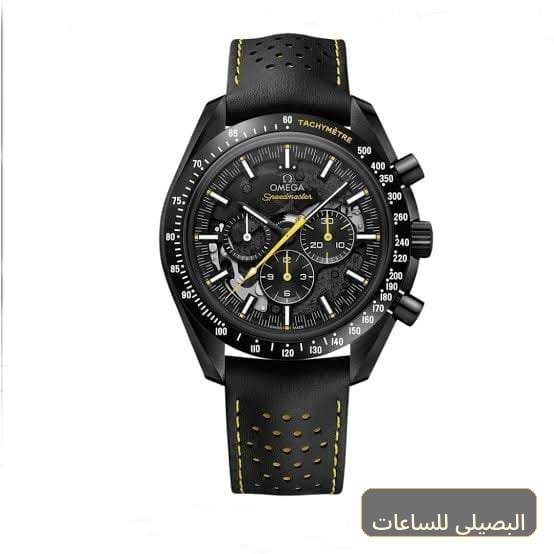 [OMGM-24973] ساعة أوميجا 007 بمينا سوداء وسوار جلد أسود مقاس 46 مم