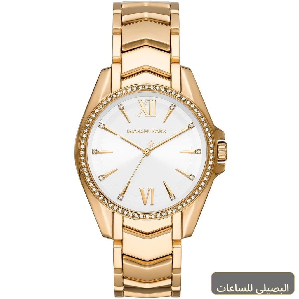 [MK6693] ساعة مايكل كورس ويتني للنساء بسوار ذهبي ومينا أبيض MK6693