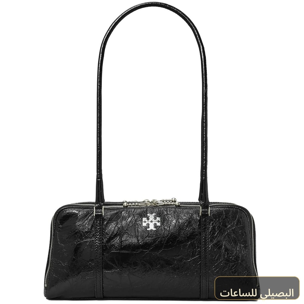 حقيبة كتف نسائية من توري بورش من الجلد الأسود الفاخر