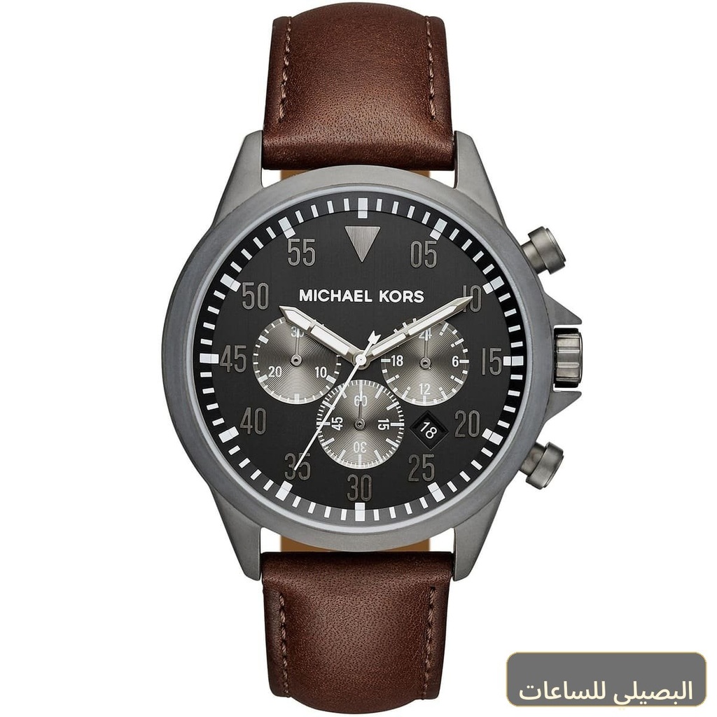ساعة مايكل كورس جاج رجالي بسير جلد بني ومينا أسود MK8536