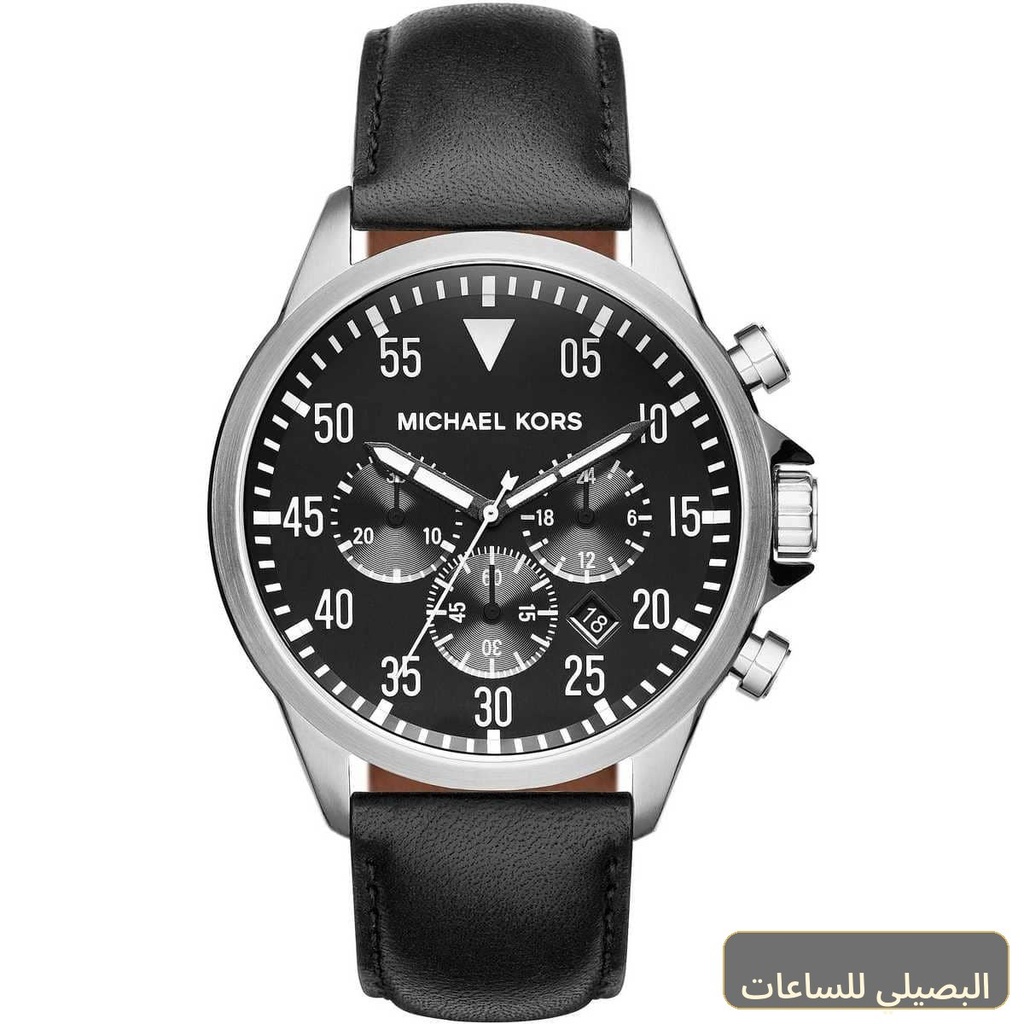 ساعة مايكل كورس جاج رجالي بسير جلد أسود ومينا أسود MK8442