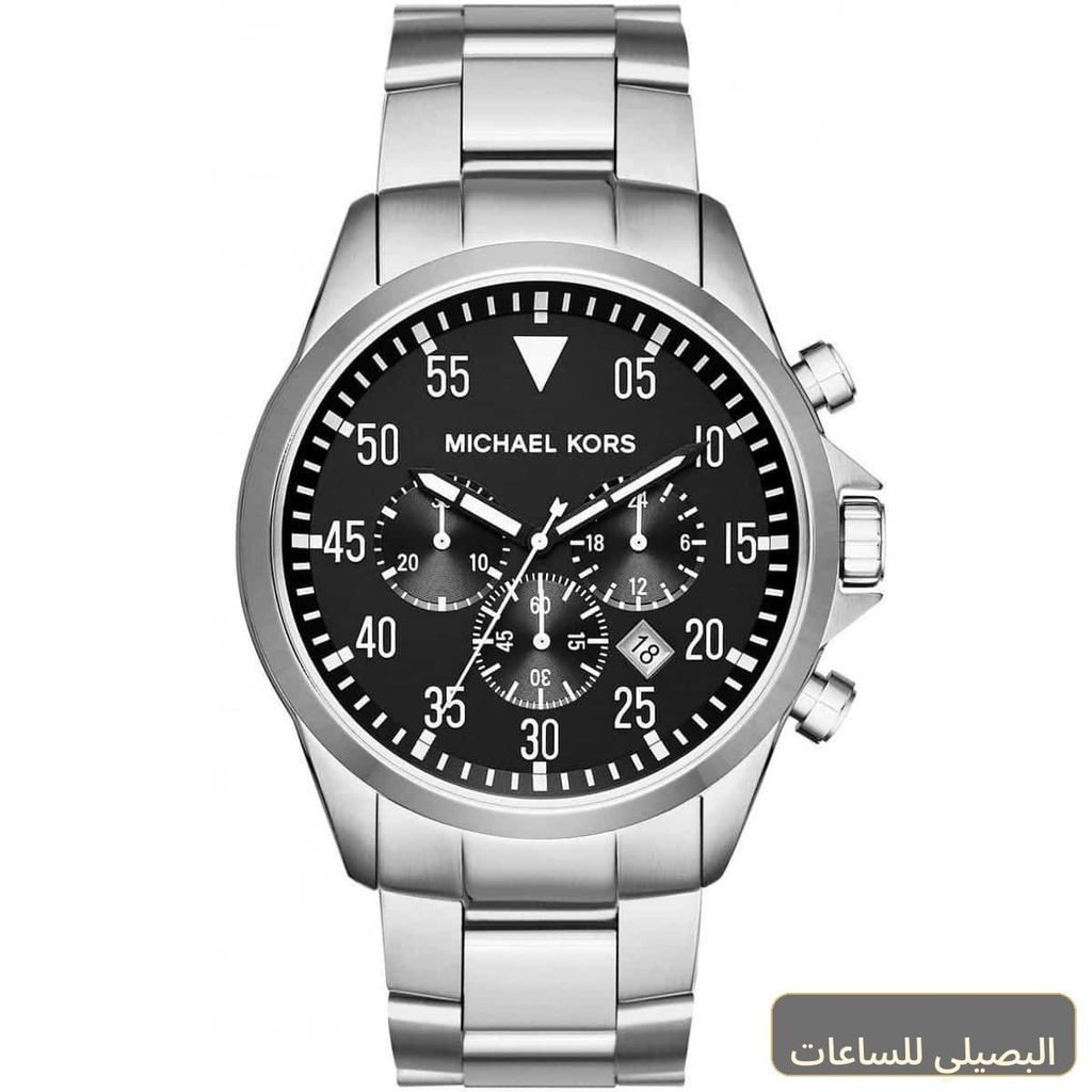 ساعة مايكل كورس جاج رجالي ستانلس ستيل فضي بمينا أسود MK8413