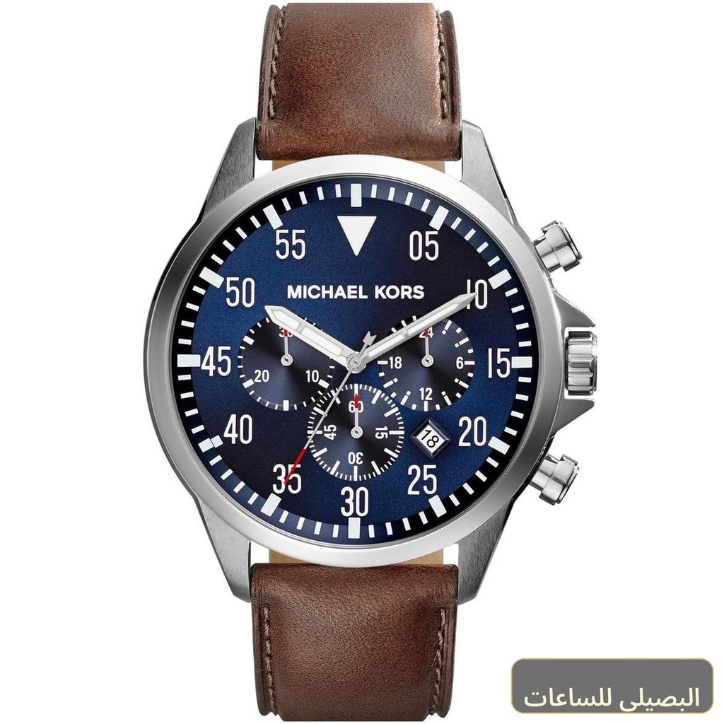 ساعة مايكل كورس جاج رجالي بمينا أزرق وسير جلد بني MK8362