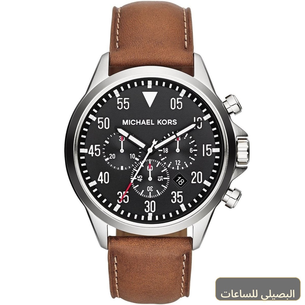 ساعة مايكل كورس جاج رجالي بسير جلد بني ومينا أسود MK8333