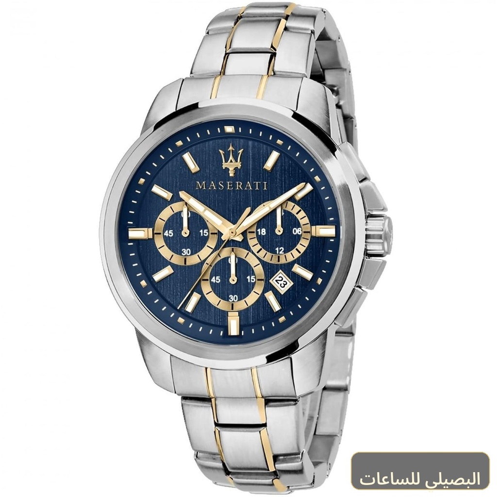 [R8873621016] ساعة مازيراتي ساكسيسو رجالي R8873621016 بمينا أزرق وسير معدني فضي وذهبي