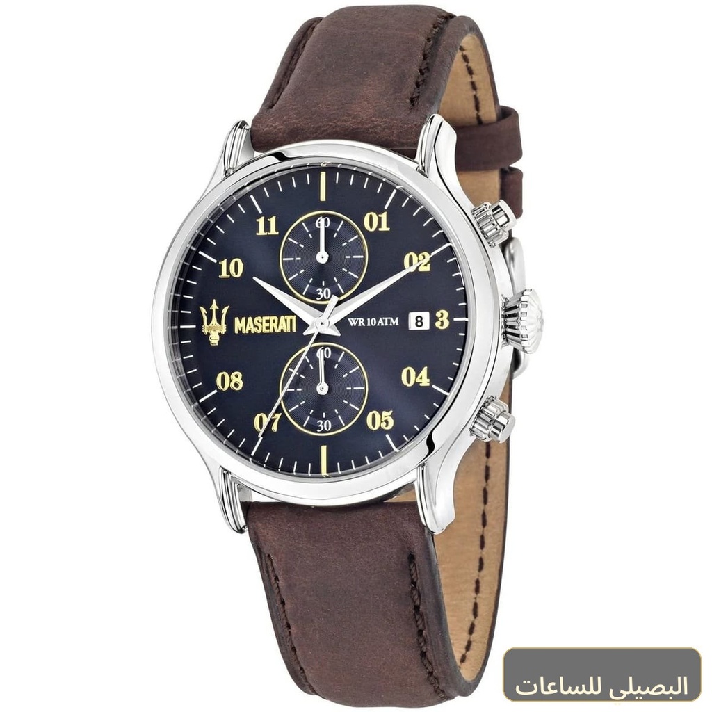 [R8871618001] ساعة مازيراتي ايبوكا رجالي R8871618001 بمينا أزرق وسير جلد بني