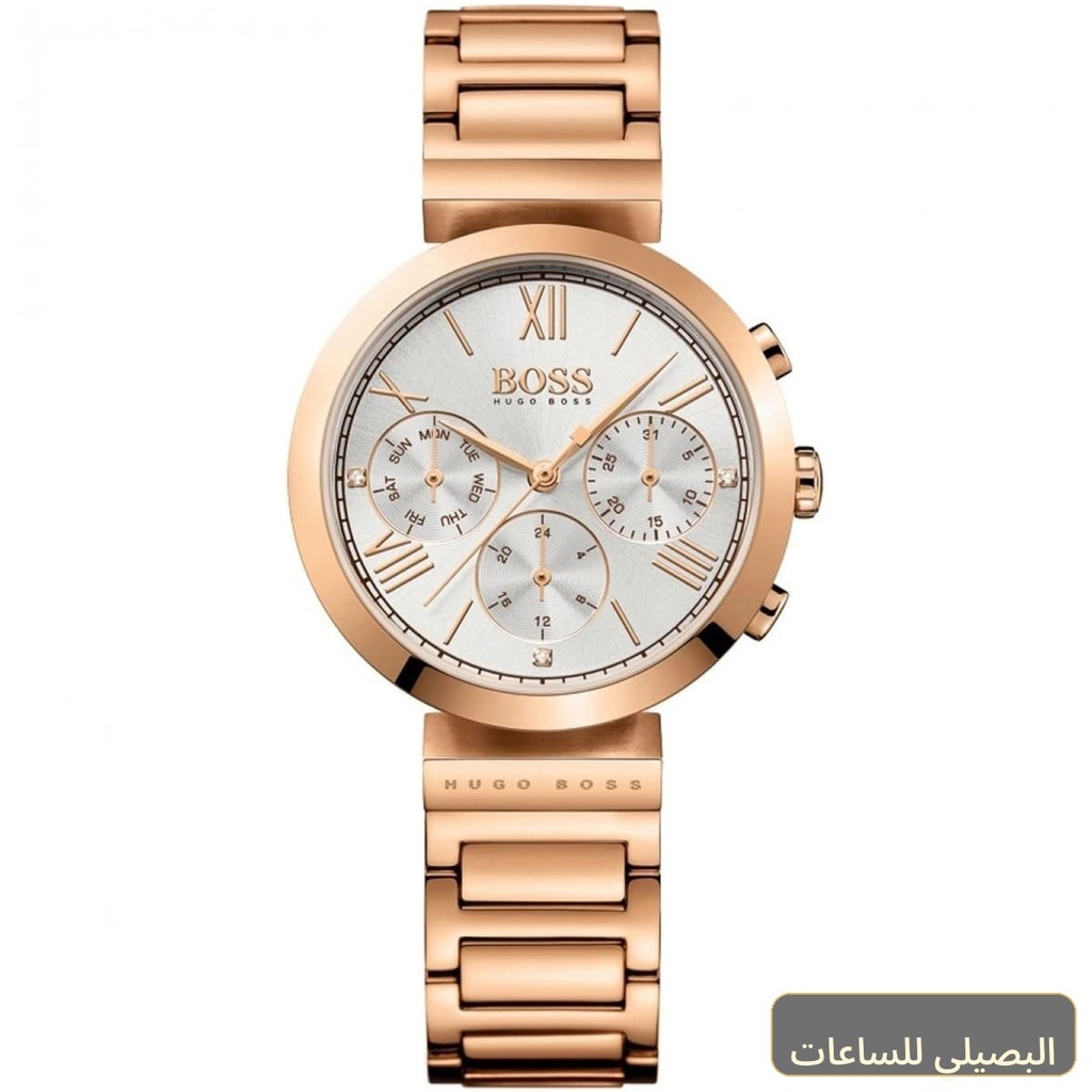 [1502399] ساعة هوجو بوس كلاسيك سبورت للنساء بمينا فضي وسوار نحاسي معدني
