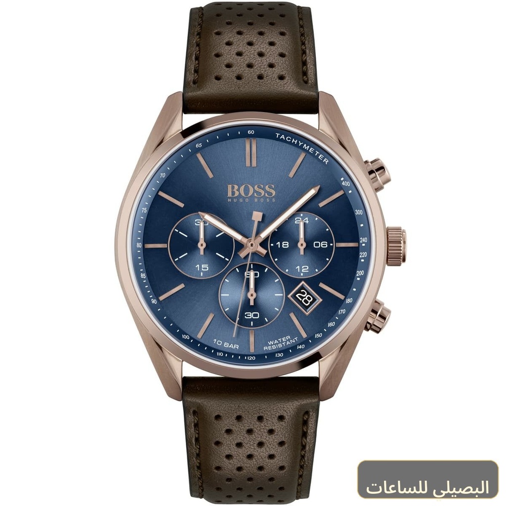 [1513817] ساعة هوجو بوس شامبيون للرجال بمينا أزرق وسير جلد بني 1513817