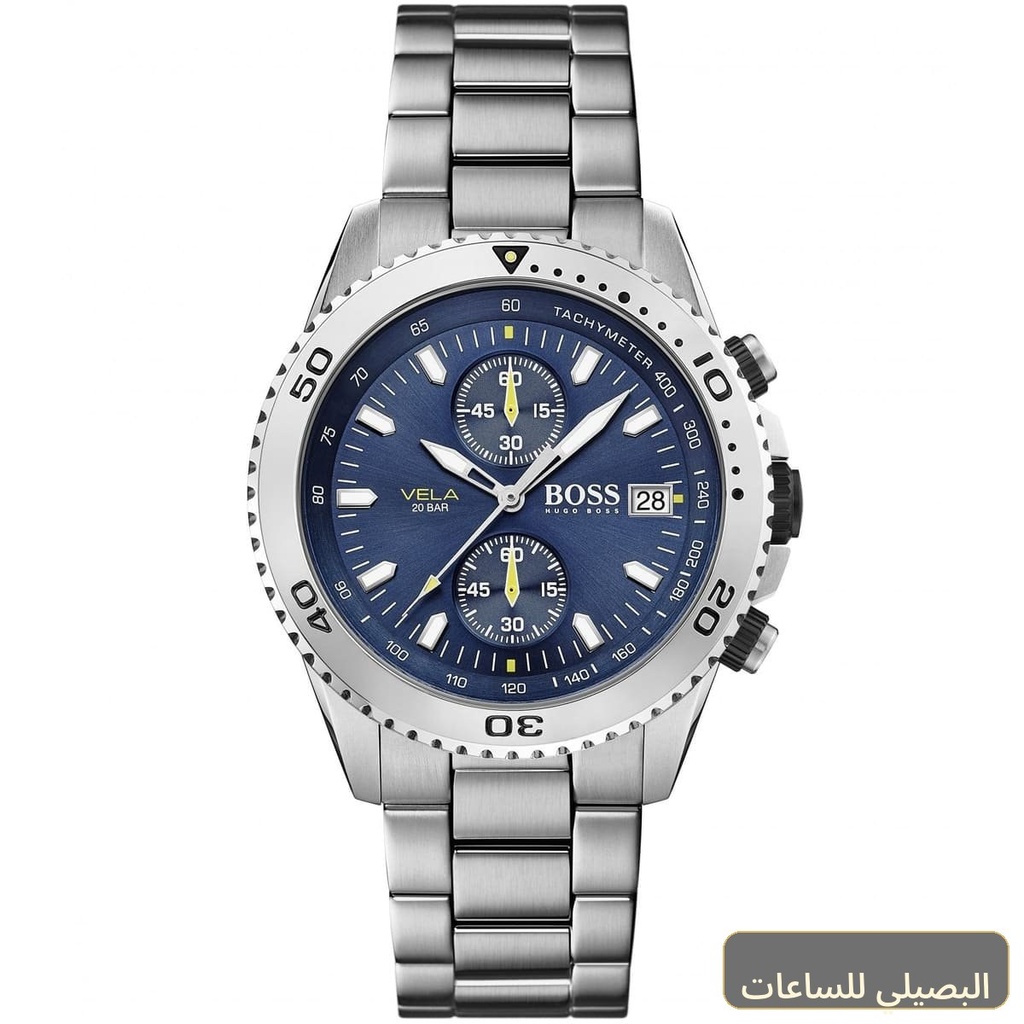 ساعة هوجو بوس فيلا للرجال 1513775 بمينا أزرق وسير فضي