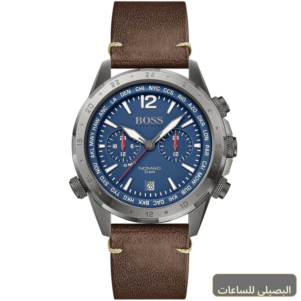 ساعة هوجو بوس نوماد للرجال 1513773 بمينا أزرق وسير جلد بني