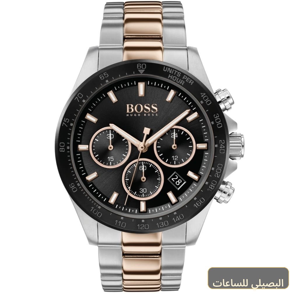 [1513757] ساعة هوغو بوس هيرو سبورت للرجال 1513757 بسير فضي وذهبي