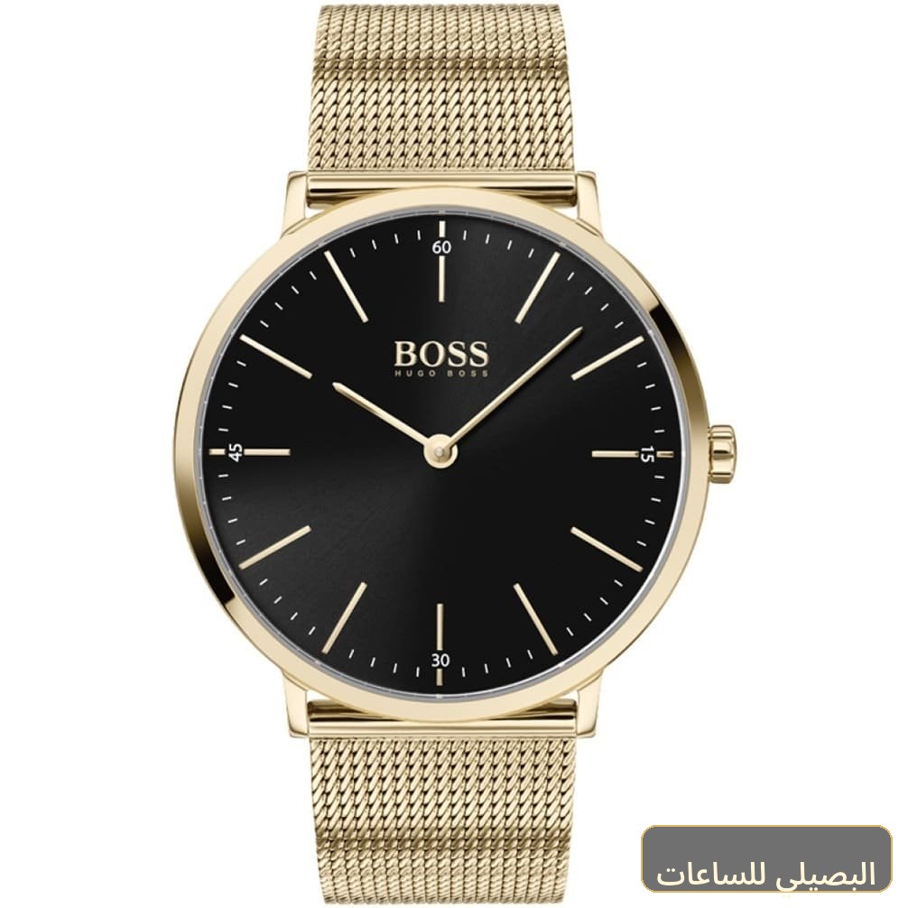 ساعة هوغو بوس هوريزون للرجال بمينا أسود وسير ذهبي