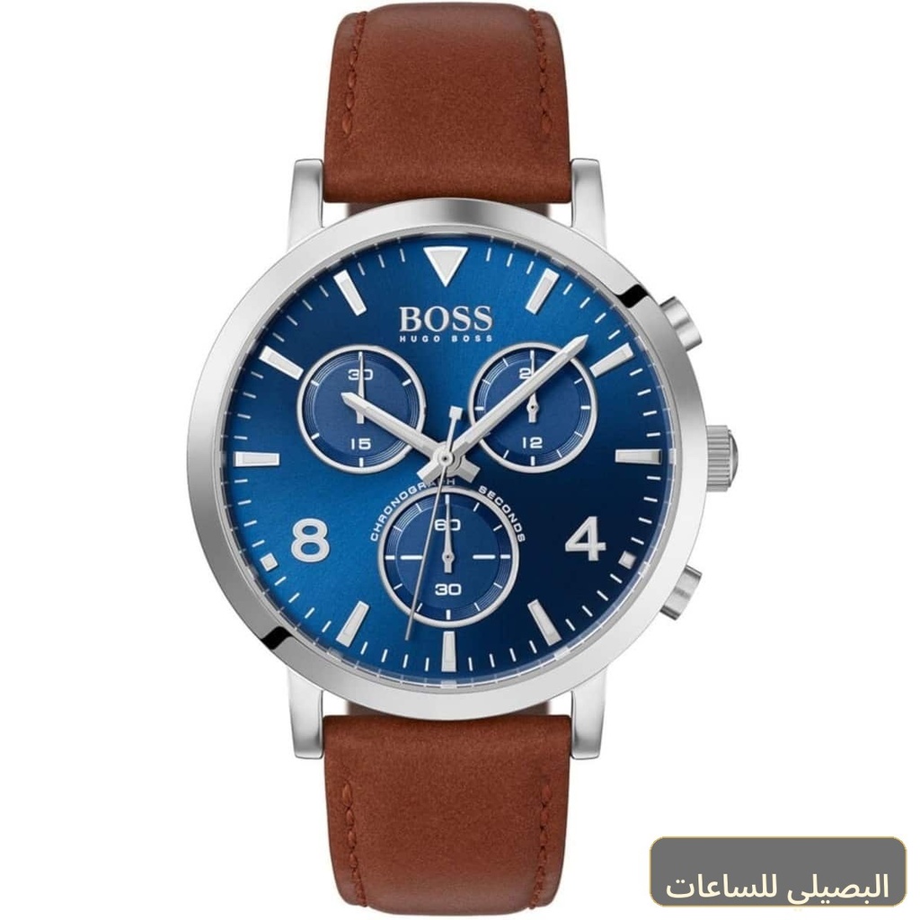 [1513689] ساعة هوغو بوس سبيريت رجالية بسير جلد بني ومينا أزرق 1513689