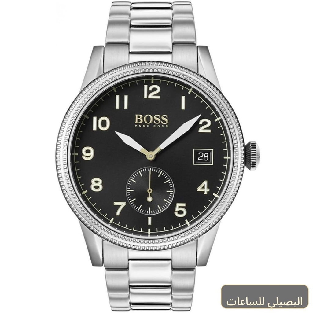 [1513671] ساعة هوغو بوس ليجاسي رجالية بسوار ستانلس ستيل فضي وميناء أسود
