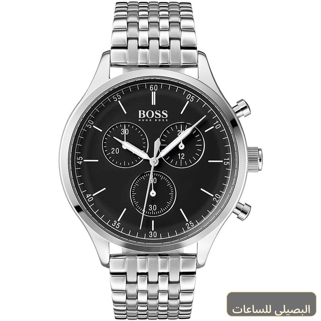 ساعة هوجو بوس كومبانيون للرجال بسوار فضي ومينا أسود 1513652