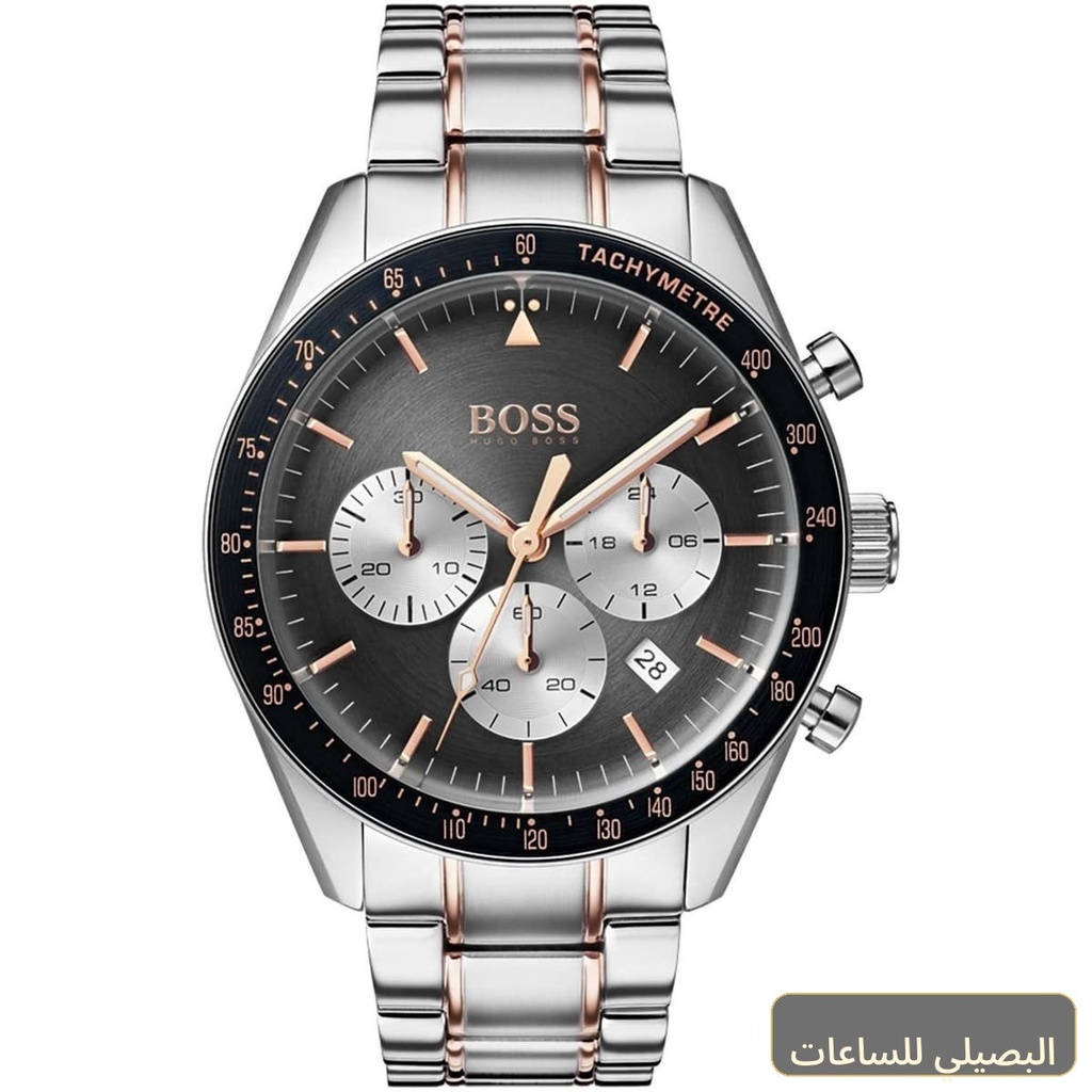 [1513634] ساعة هوغو بوس تروفي رجالية بسوار ستانلس ستيل فضي ونحاسي