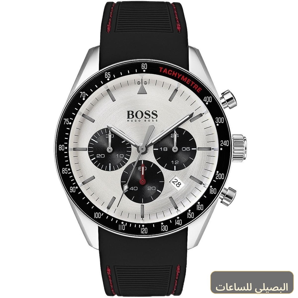 [1513627] ساعة هوغو بوس تروفي للرجال بسوار مطاطي أسود ومينا فضي