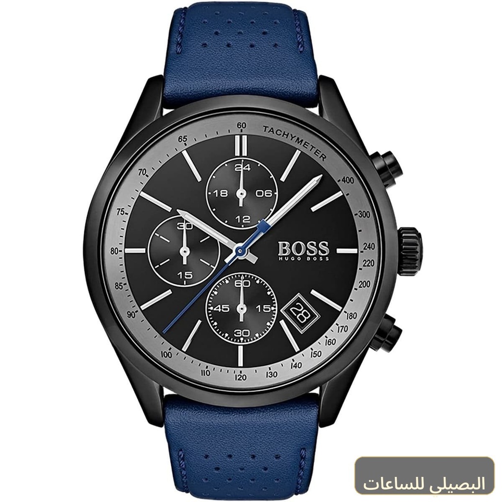 ساعة هوجو بوس جراند بركس رجالي بسير جلد أزرق 1513563