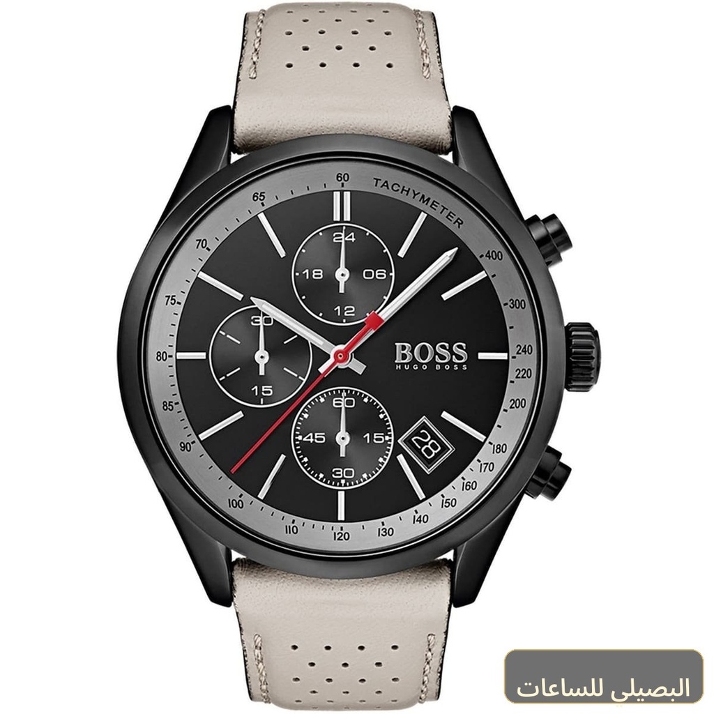 ساعة هوجو بوس جراند بركس رجالي بسوار جلد أبيض مطفي 1513562