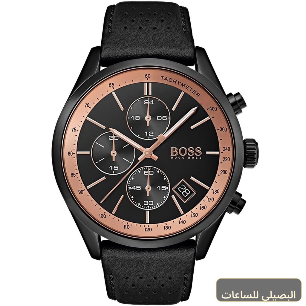 ساعة هوجو بوس جراند بريكس رجالي بسوار جلد أسود 1513550