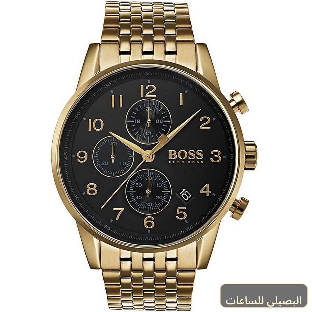 [1513531] ساعة هوجو بوس نافيجيتور رجالي بسوار ذهبي ومينا أسود 1513531