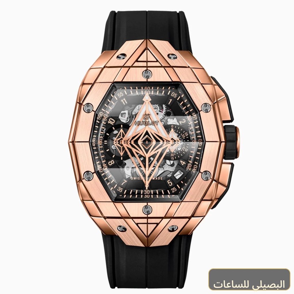 ساعة هوبلت يونيكو سانج للرجال بمينا أسود وسير مطاطي أسود
