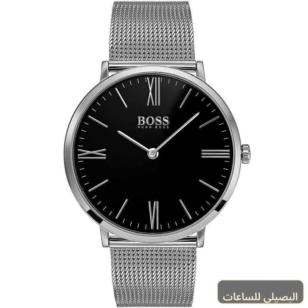 ساعة هوجو بوس جاكسون رجالي بسوار فضي ومينا أسود 1513514