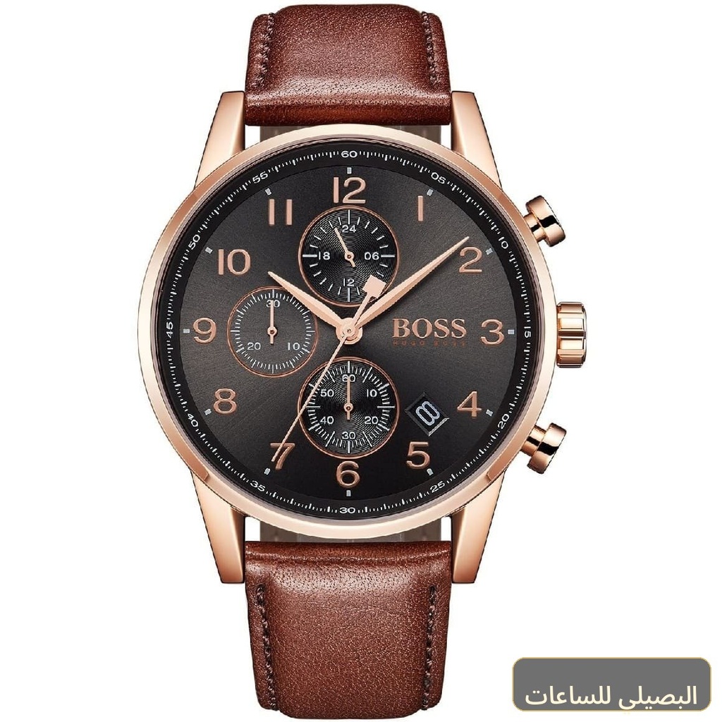 [1513496] ساعة هوجو بوس نافيجيتور للرجال بسوار جلدي بني 1513496